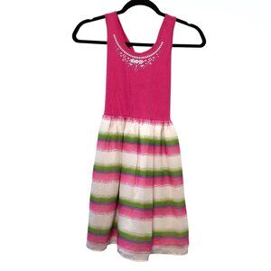 Girls' 1989 Place Pink Green White Scoop Neck Twisted Racerback Dress XL 14